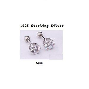 Silver ~ 5mm ~ .925 Sterling Silver Six Prong Round Swarovski Crystal Earring